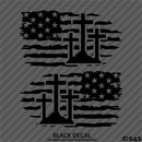 American Flag: Calvary Crosses Distressed Flag Vinyl Decal (PAIR)