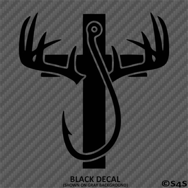 deer antlers fishing hook and cross Hunting Fishing Religion Cross Vinyl Decal – S4S Designs