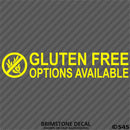Business Decal: "Gluten Free Options Available" Vinyl Decal - S4S Designs
