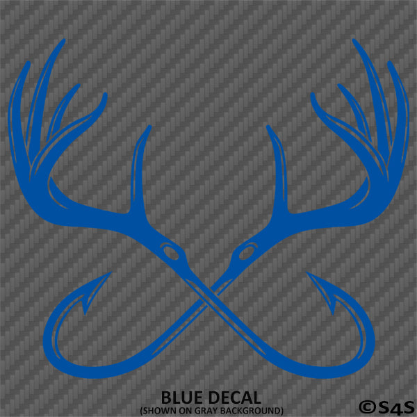 Double Fish Hook And Antlers Hunting/Fishing Vinyl Decal