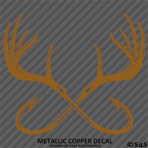 Double Fish Hook And Antlers Hunting/Fishing Vinyl Decal
