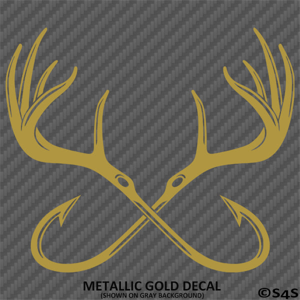 Double Fish Hook And Antlers Hunting/Fishing Vinyl Decal
