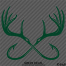 Double Fish Hook And Antlers Hunting/Fishing Vinyl Decal