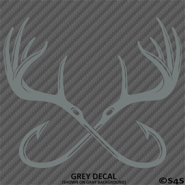 Double Fish Hook And Antlers Hunting/Fishing Vinyl Decal