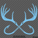 Double Fish Hook And Antlers Hunting/Fishing Vinyl Decal