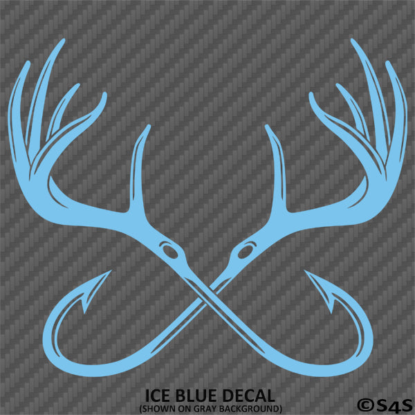 Double Fish Hook And Antlers Hunting/Fishing Vinyl Decal