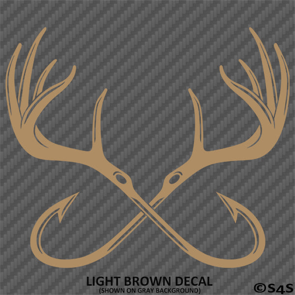 Double Fish Hook And Antlers Hunting/Fishing Vinyl Decal