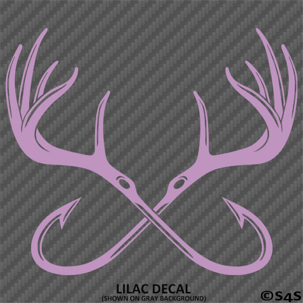Double Fish Hook And Antlers Hunting/Fishing Vinyl Decal