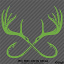 Double Fish Hook And Antlers Hunting/Fishing Vinyl Decal