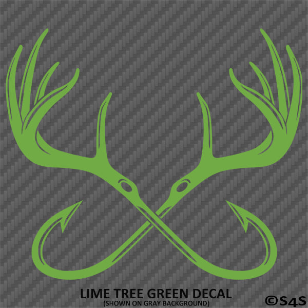 Double Fish Hook And Antlers Hunting/Fishing Vinyl Decal