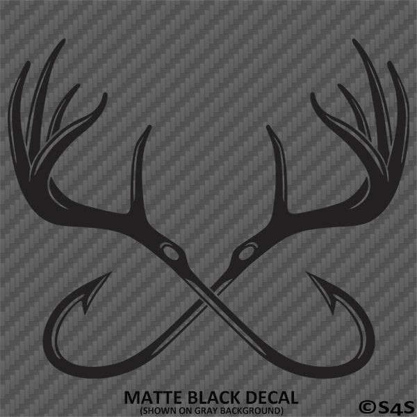 Double Fish Hook And Antlers Hunting/Fishing Vinyl Decal