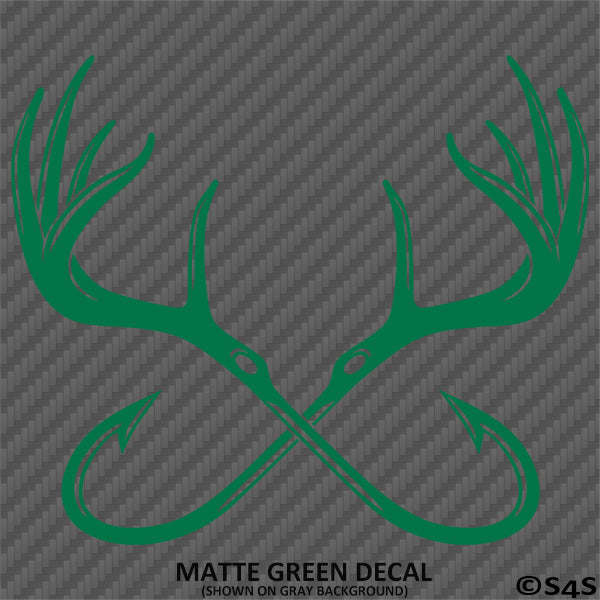 Double Fish Hook And Antlers Hunting/Fishing Vinyl Decal