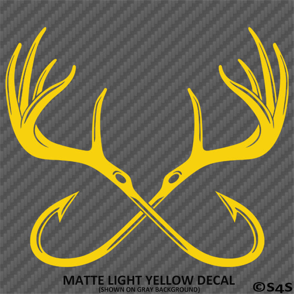 Double Fish Hook And Antlers Hunting/Fishing Vinyl Decal