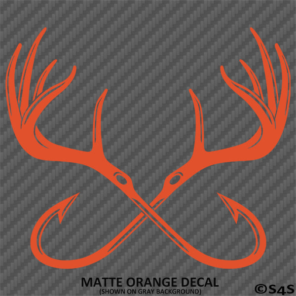 Double Fish Hook And Antlers Hunting/Fishing Vinyl Decal