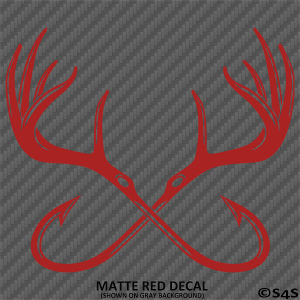 Double Fish Hook And Antlers Hunting/Fishing Vinyl Decal