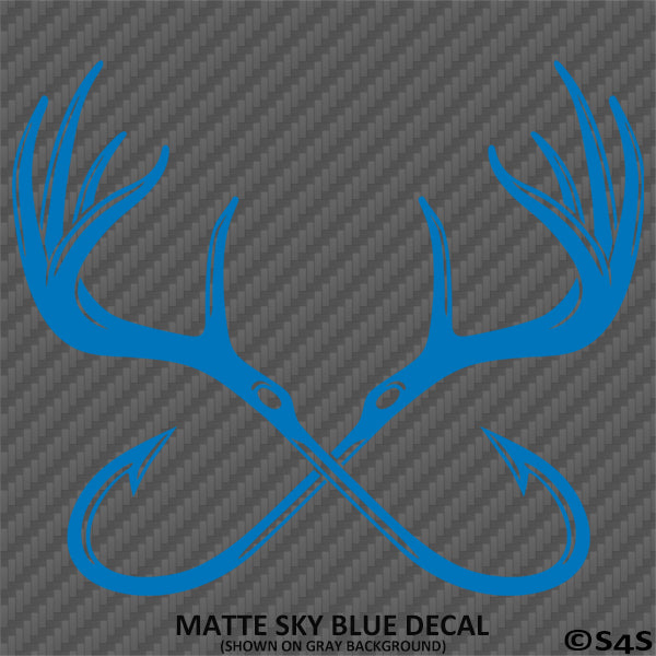 Double Fish Hook And Antlers Hunting/Fishing Vinyl Decal