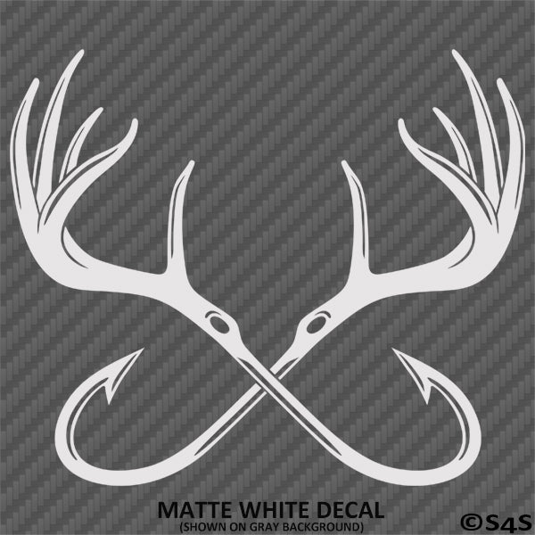 Double Fish Hook And Antlers Hunting/Fishing Vinyl Decal