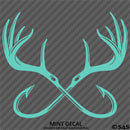 Double Fish Hook And Antlers Hunting/Fishing Vinyl Decal