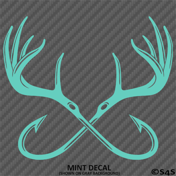 Double Fish Hook And Antlers Hunting/Fishing Vinyl Decal