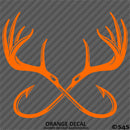 Double Fish Hook And Antlers Hunting/Fishing Vinyl Decal