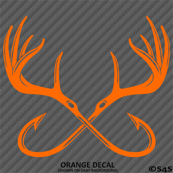 Double Fish Hook And Antlers Hunting/Fishing Vinyl Decal
