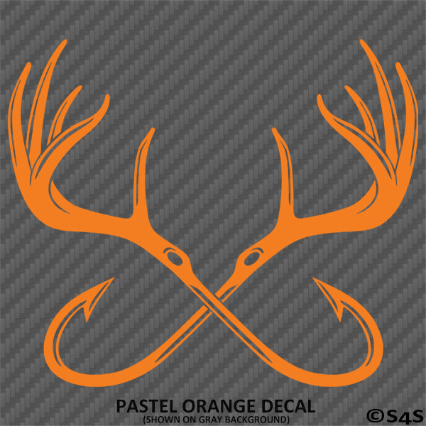 Double Fish Hook And Antlers Hunting/Fishing Vinyl Decal