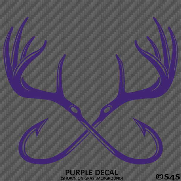 Double Fish Hook And Antlers Hunting/Fishing Vinyl Decal