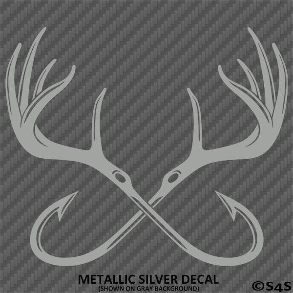 Double Fish Hook And Antlers Hunting/Fishing Vinyl Decal
