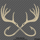Double Fish Hook And Antlers Hunting/Fishing Vinyl Decal