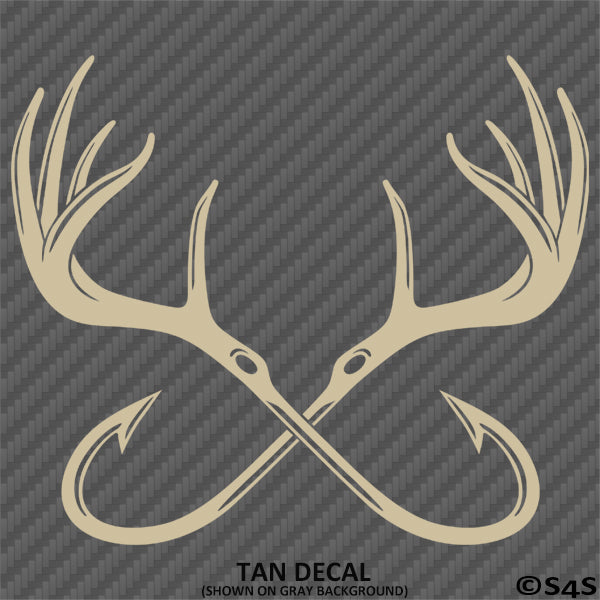 Double Fish Hook And Antlers Hunting/Fishing Vinyl Decal