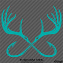 Double Fish Hook And Antlers Hunting/Fishing Vinyl Decal