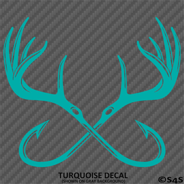 Double Fish Hook And Antlers Hunting/Fishing Vinyl Decal