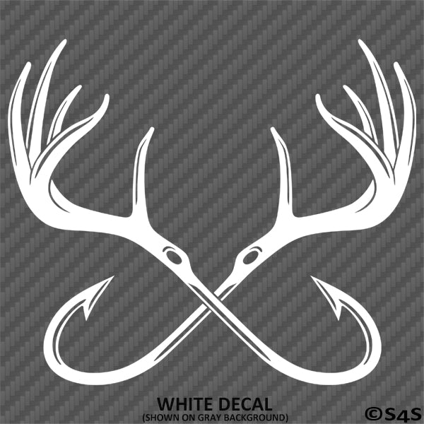 Double Fish Hook And Antlers Hunting/Fishing Vinyl Decal