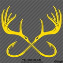 Double Fish Hook And Antlers Hunting/Fishing Vinyl Decal