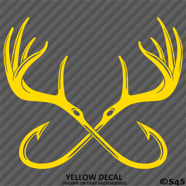 Double Fish Hook And Antlers Hunting/Fishing Vinyl Decal