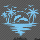 Sunset Tropical Island Beach Scene Dolphins And Seagulls Vinyl Decal