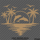 Sunset Tropical Island Beach Scene Dolphins And Seagulls Vinyl Decal