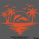 Sunset Tropical Island Beach Scene Dolphins And Seagulls Vinyl Decal