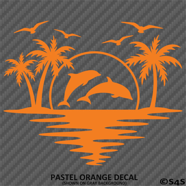 Sunset Tropical Island Beach Scene Dolphins And Seagulls Vinyl Decal