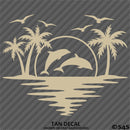 Sunset Tropical Island Beach Scene Dolphins And Seagulls Vinyl Decal