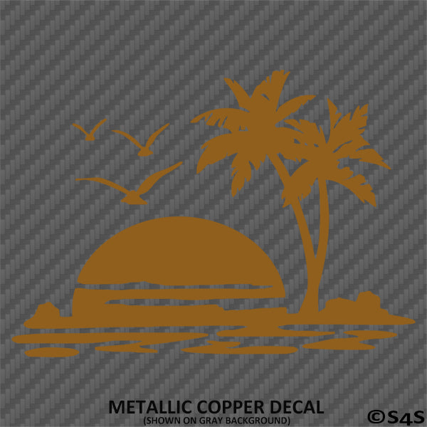 Sunset Palm Trees Tropical Island Beach Scene Vinyl Decal