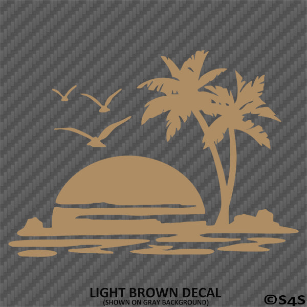 Sunset Palm Trees Tropical Island Beach Scene Vinyl Decal