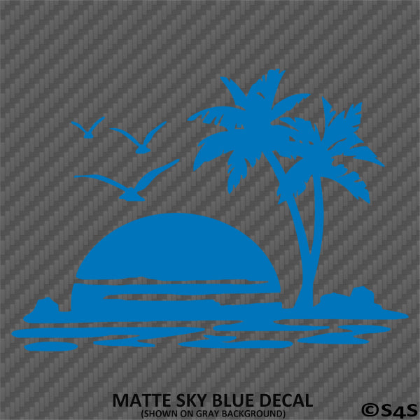 Sunset Palm Trees Tropical Island Beach Scene Vinyl Decal