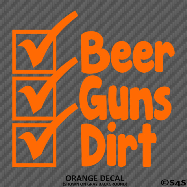 Beer, Guns, Dirt Checklist Vinyl Decal