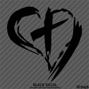 Christian Cross Distressed Heart Vinyl Decal