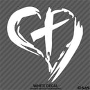 Christian Cross Distressed Heart Vinyl Decal