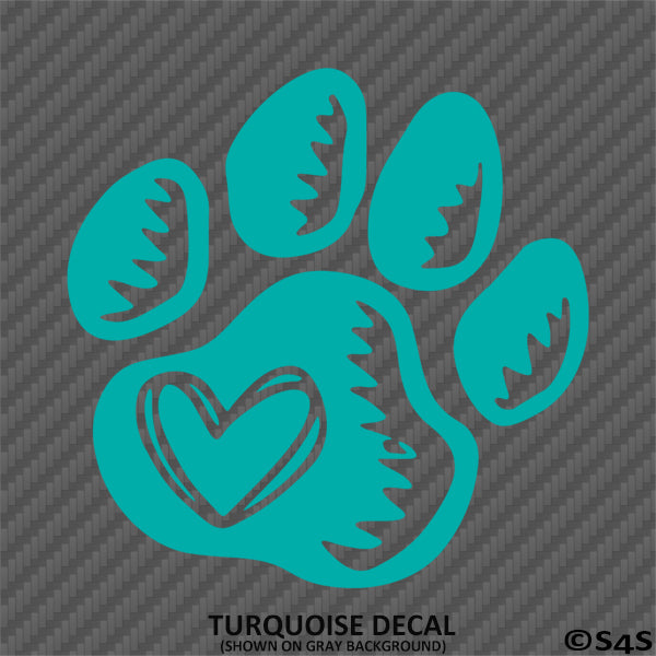 Dog Paw Silhouette With Heart Cute Pet Vinyl Decal