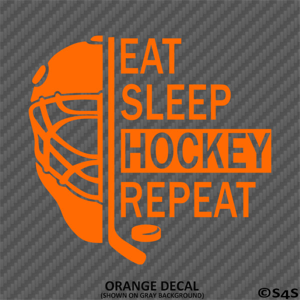 Eat Sleep Hockey Repeat Sports Mask Silhouette Vinyl Decal