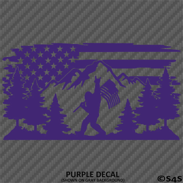 American Flag: Bigfoot Outdoor Scene Vinyl Decal