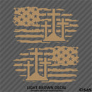 American Flag: Calvary Crosses Distressed Flag Vinyl Decal (PAIR)